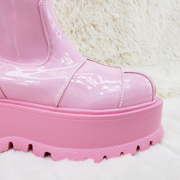 Pink Patent Knee High Goth Punk Festival Boots - Picture 6 of 13